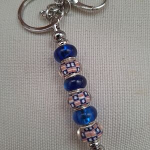 Blue And Patriotic Handmade Glass Beaded Keychain/ Accessory